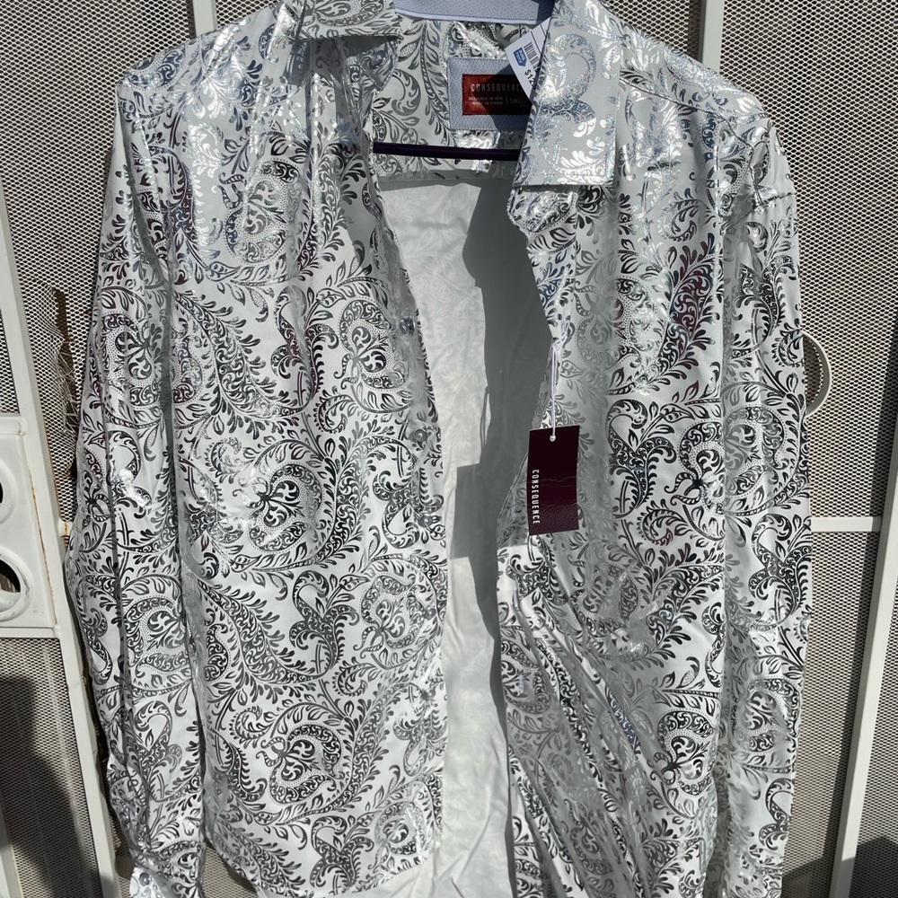 White and Silver Paisley Shirt